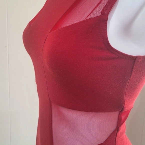 ASOS Embellished Bodycon Mesh Cutout Dress Petite size 6 Burgundy Stretch - Picture 6 of 11